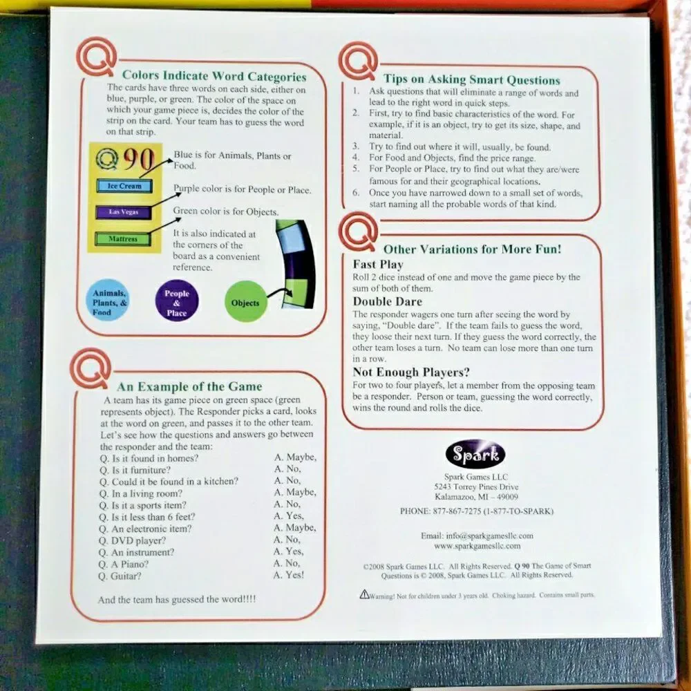 Q90 The Game of Smart Questions Board Game Spark Games Party Trivia Fun COMPLETE